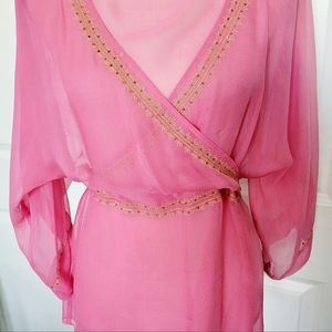 Sheer Pink & Gold Indian inspired tunic top sz small